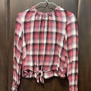 Bella Dahl Pink and White Plaid Blouse